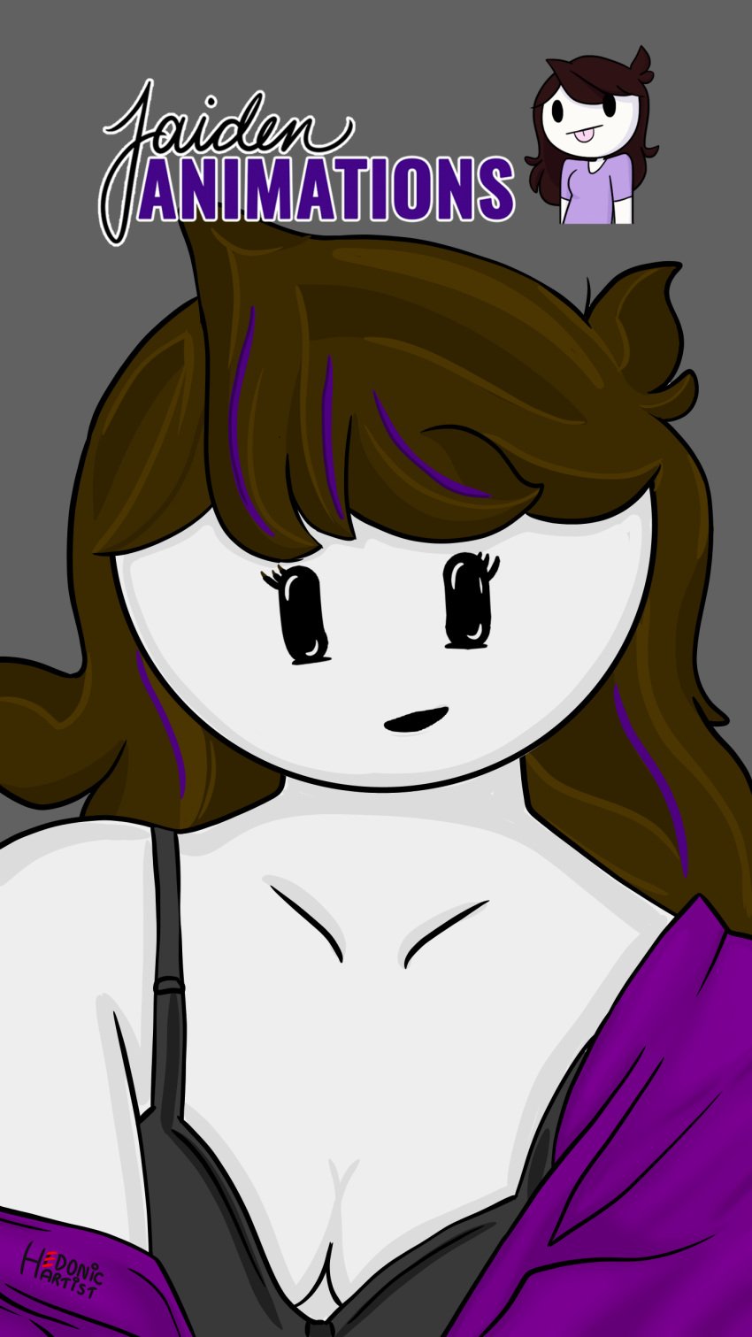 black_bra brown_hair grey_background hedonic_artist jaiden jaiden_animations nonude phone_wallpaper purple white_skin youtube youtuber