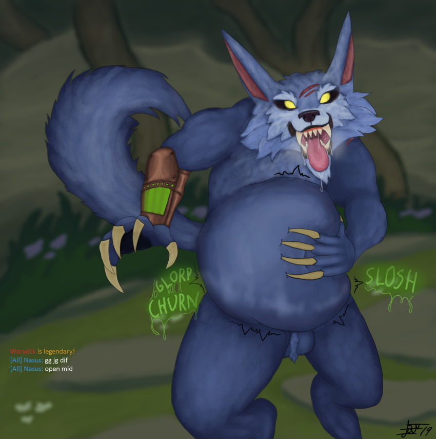 ball_tuft balls canid canine canis hi_res j2n league_of_legends looking_at_viewer male mammal riot_games tuft video_games vore warwick wolf