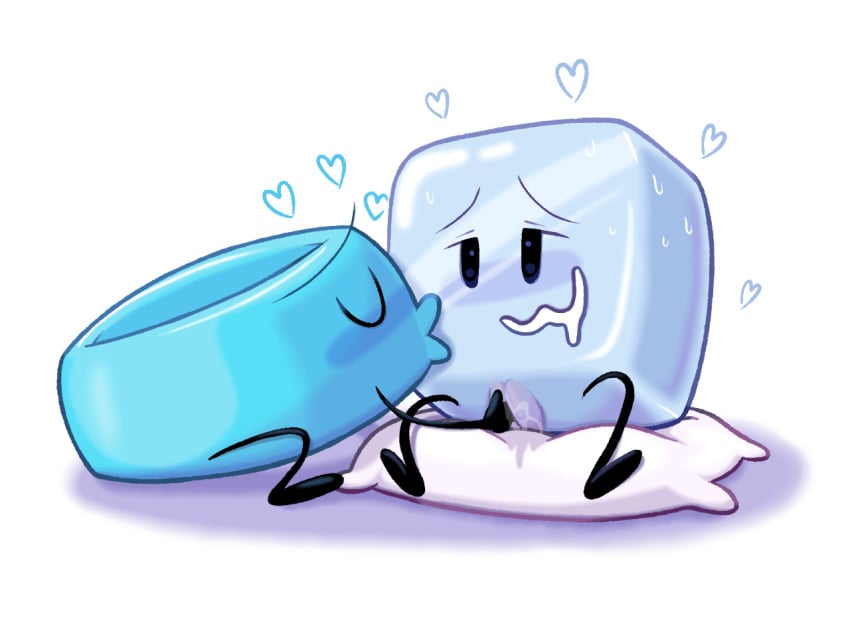 animate_inanimate battle_for_bfdi battle_for_dream_island blush bracelety_(bfdi) duo female female/female heart ice_cube_(bfdi) icelety luridime masturbation object_shows pillow pussy rubbing_pussy sitting yuri