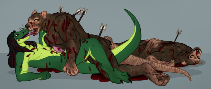 anthro arrow blood bodily_fluids death deermary gore hammer kissing male male/male male_death mammal murid murine rat reptile rodent scalie skaven snuff tongue tools warhammer_(franchise) warhammer_fantasy wounded