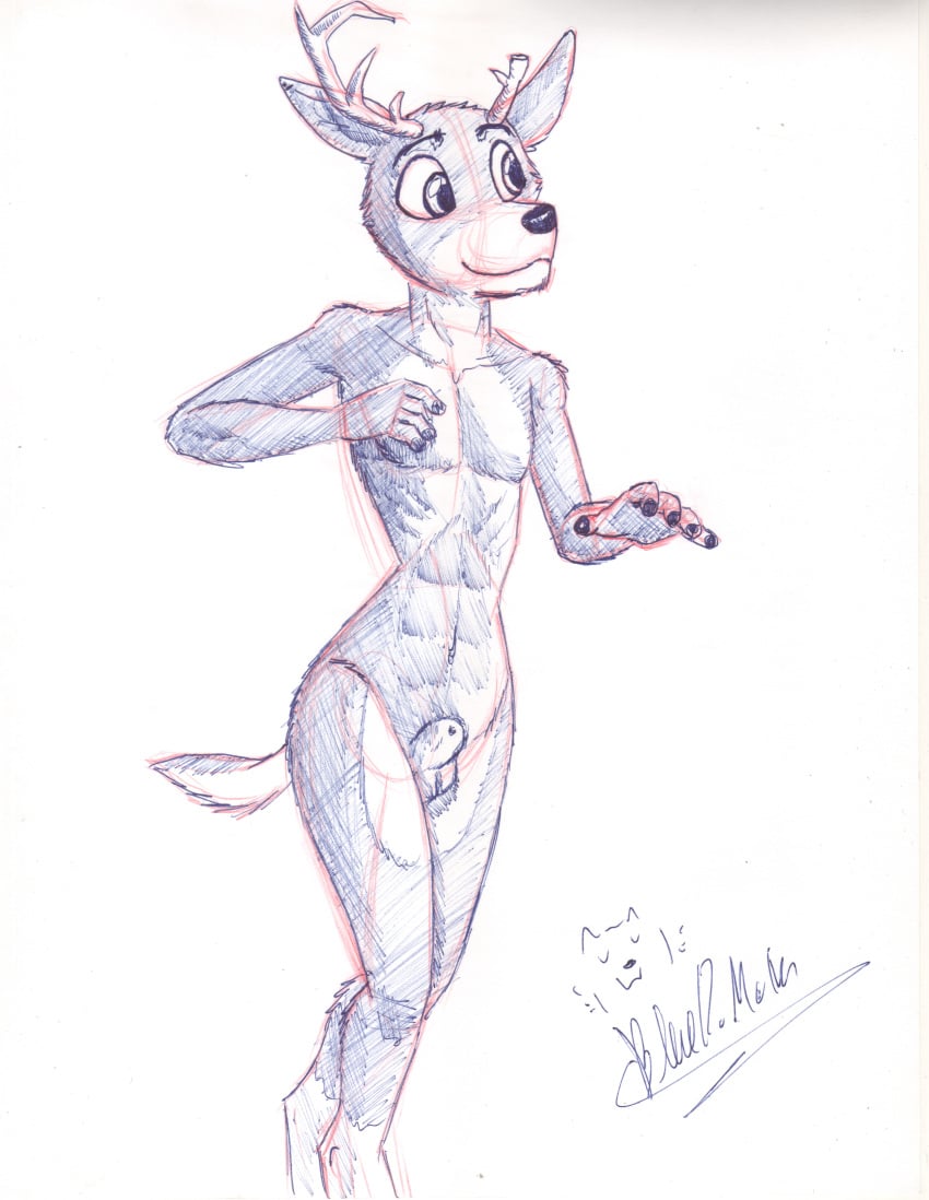 absurd_res anthro bluedmoka cervid girly hi_res male mammal nude