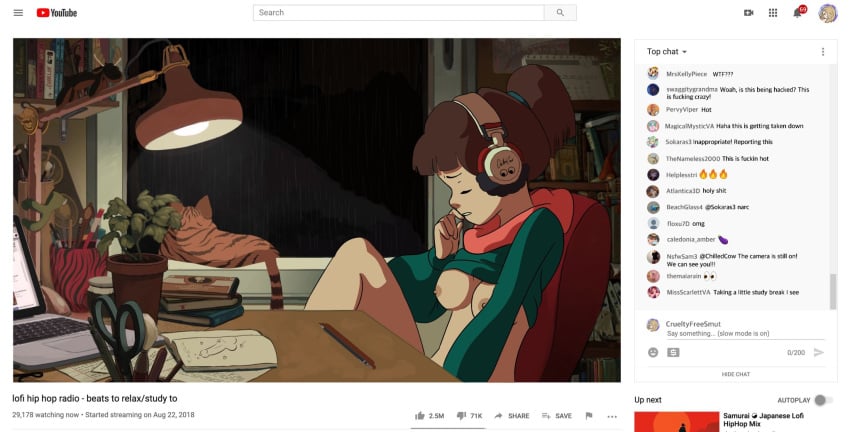 1girls accurate_art_style biting_lip breasts brown_hair chat closed_eyes clothes_lift clothing computer crueltyfreesmut desk edit eggplant eggplant_emoji electronics emoji feline female female_focus female_only headphones hoodie house_cat knee_up laptop livestream lo-fi lo-fi_beats_to_relax/study_to lofi_girl magicalmysticva masturbation night nipples pale_skin ponytail rain solo studying text window youtube