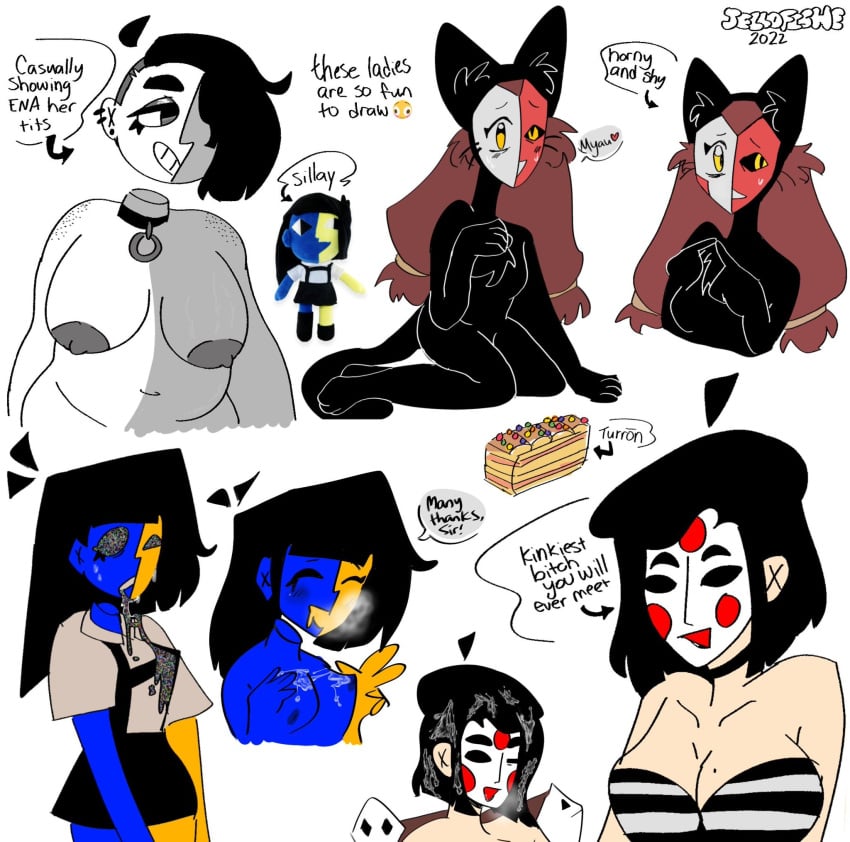 2022 aesthetic big_breasts black_hair breasts cat_humanoid choker cum cum_on_breasts cum_on_hair cute ena fur fur_tuft jellofishe joel_g merci_(joel_g) mime moony_(joel_g) naked partially_clothed self_upload sweat the_shepherd_(ena) turrón_de_doña_pepa turron two_tone_body vomit