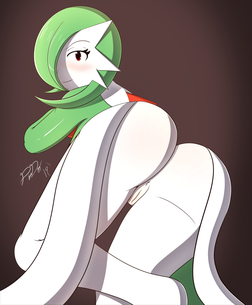 1girls 2019 absurd_res anthro anthrofied anus armpits ass bent_over big_ass blush brown_background dated dress eye_contact eyelashes female female_only flat_chest gardevoir green_hair green_skin hair_over_one_eye half-closed_eyes hi_res large_ass looking_at_viewer looking_back nintendo no_breasts pokémon_(species) pokemon pokemon_(species) pokemon_rse pose presenting presenting_hindquarters presenting_pussy pussy red_eyes smile solo text thepsychodog thick_thighs thigh_gap watermark white_dress white_skirt wide_hips