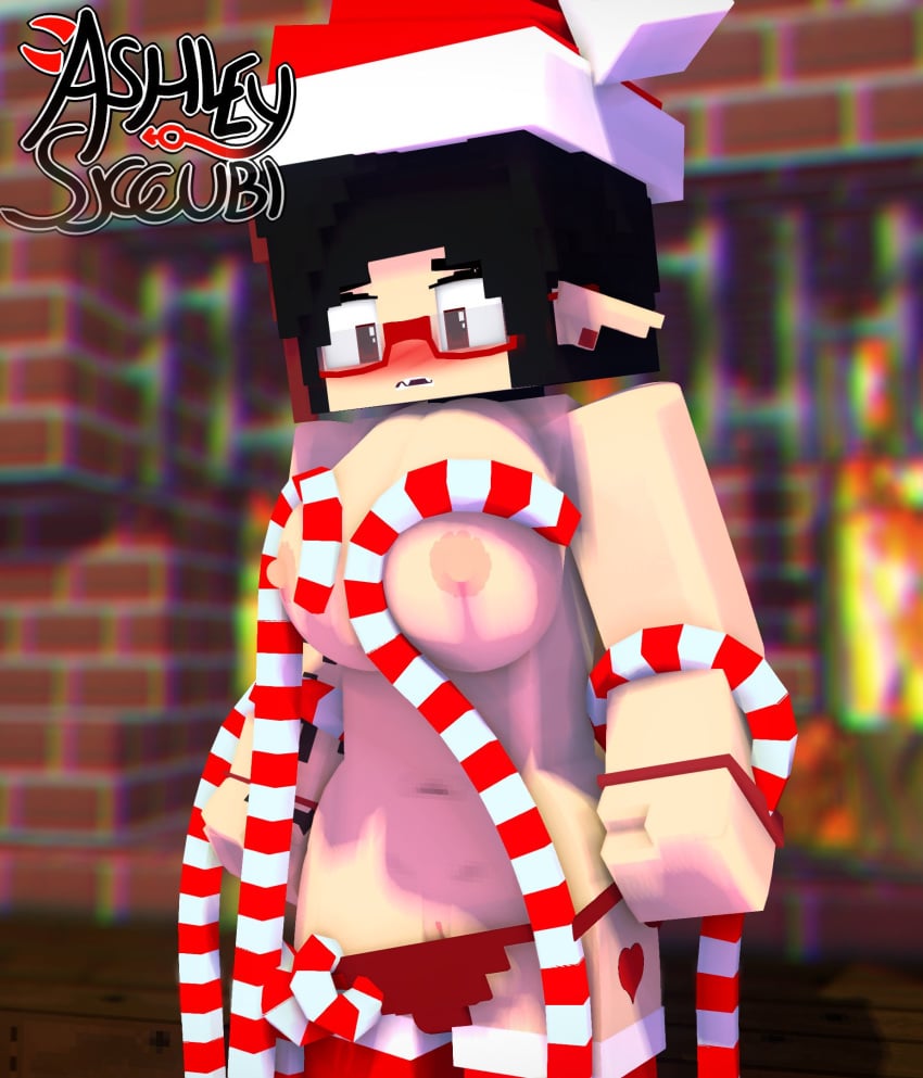 3d angel-matty angelmatty ashley_succubi big_breasts black_hair character christmas commission female glasses half-dressed mine-imator minecraft red_eyes santa_costume succubus tagme tentacle