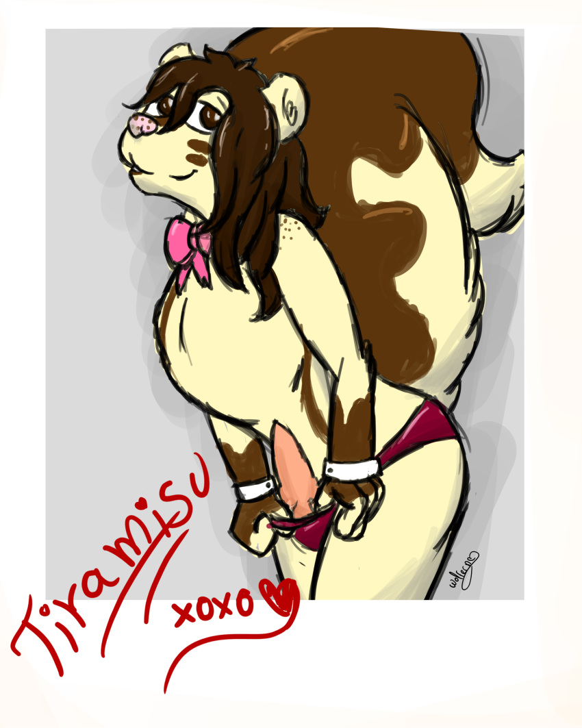 absurd_res anthro balls bow brown_hair clothing fur girly hair hi_res long_hair looking_at_viewer male mammal nude penis photo rodent signed simple_background sketch solo underwear wolferno