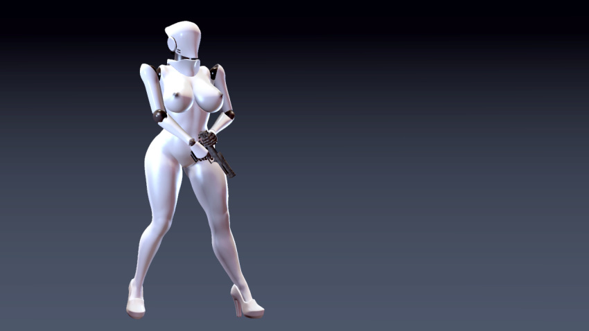 ass ass big_ass big_butt blue_background breasts breasts desert_eagle gradient_background gun haydee haydee_(game) pink_banana_sfm robot robot_girl simple_background thick thick_ass thick_thighs weapon