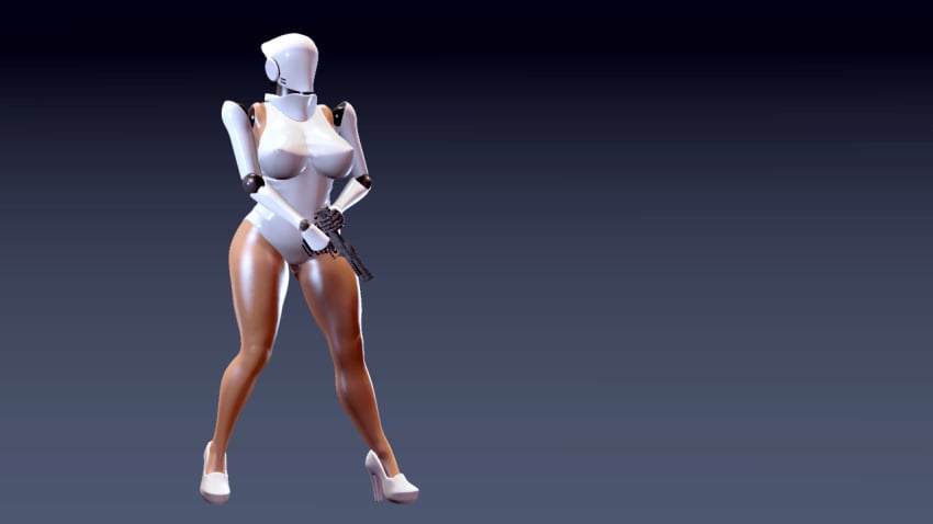 ass ass big_ass big_butt blue_background breasts breasts clothed clothing desert_eagle gradient_background gun haydee haydee_(game) pink_banana_sfm robot robot_girl simple_background thick thick_ass thick_thighs weapon