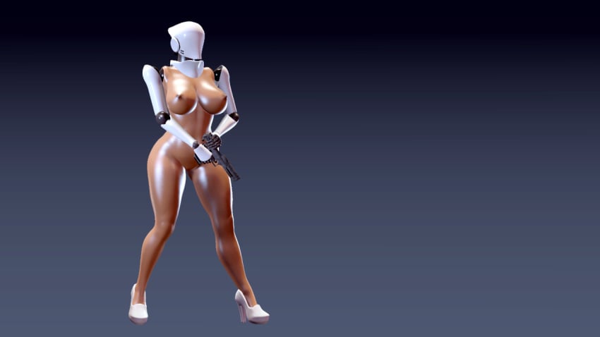 ass ass big_ass big_butt blue_background breasts breasts desert_eagle gradient_background gun haydee haydee_(game) pink_banana_sfm robot robot_girl simple_background thick thick_ass thick_thighs weapon