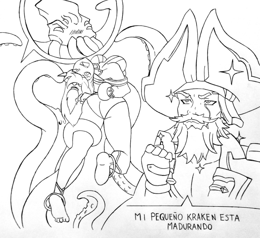 dredge_(paladins) elf monochrome paladins tagme tentacles wolfuregogo ying_(paladins)