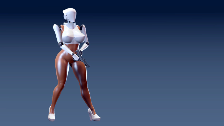 ass ass big_ass big_butt blue_background breasts breasts clothed clothing desert_eagle gradient_background gun haydee haydee_(game) pink_banana_sfm robot robot_girl simple_background thick thick_ass thick_thighs weapon