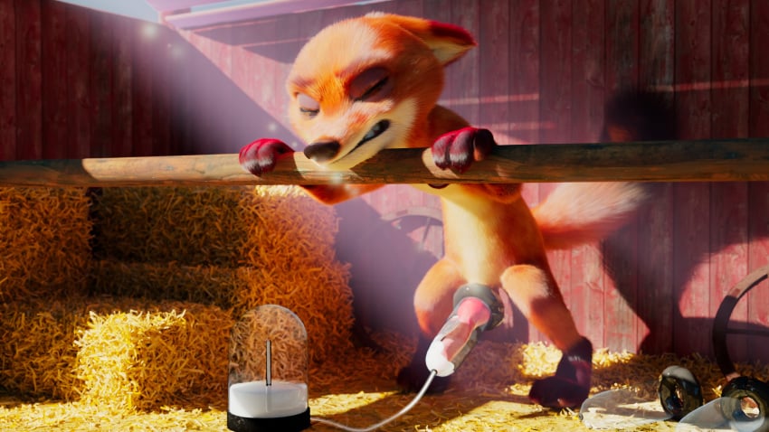 16:9 3d 4k absurd_res animal_genitalia barn bodily_fluids canid canine conditional_dnp cum disney erection fox genital_fluids hi_res male male_only mammal milking_machine nick_wilde orgasm penile penis penis_milking scimunk solo zootopia