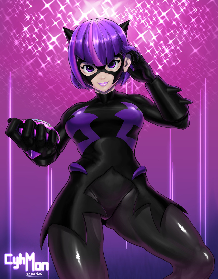 bodysuit dinocore female hair hi_res jpeg kaya_(dinocore) looking_at_viewer purple solo solo_female