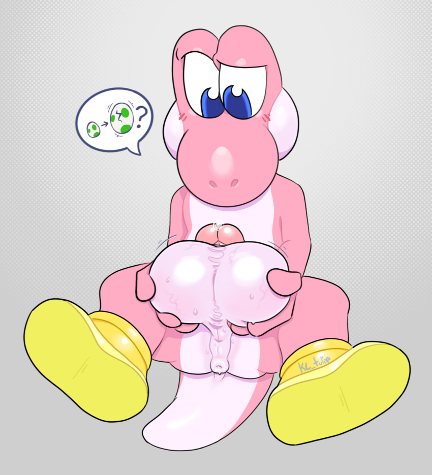 2019 absurd_res ball_growth balls balls_expansion big_balls growth hi_res huge_balls humanoid_penis kc_tulip male male_only mario_(series) multicolored_body nintendo penis pink_body pink_skin pink_yoshi reptile scalie simple_background solo speech_bubble two_tone_body video_games yoshi