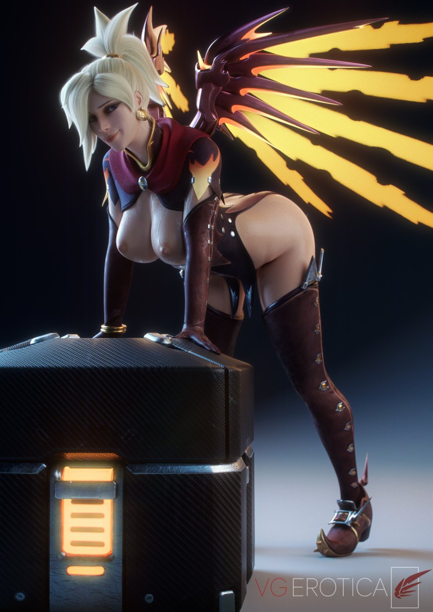 3d angela_ziegler blonde_hair blue_eyes female_only lootbox mercy overwatch overwatch_2 smile solo swiss vgerotica wings witch_mercy