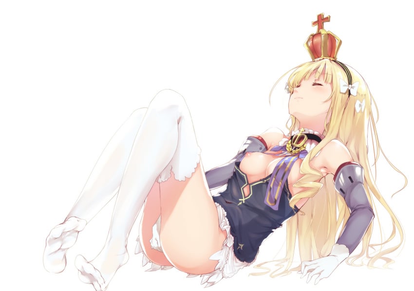 anthro azur_lane blonde_hair breasts crown long_hair masturbation nipples queen_elizabeth_(azur_lane) suwakana white