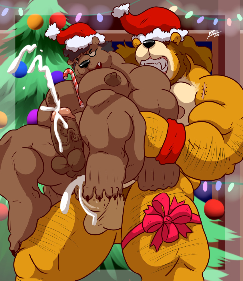 anal anal_sex anthro bader_(bear) balls big_muscles big_penis bodily_fluids christmas cum cum_inside duo ejaculation erection genital_fluids hi_res holidays huge_cock huge_muscles humanoid_penis male male/male mammal muscular nipples nude paws penetration penis sex ursid yasser yasser_lionbear_(character)