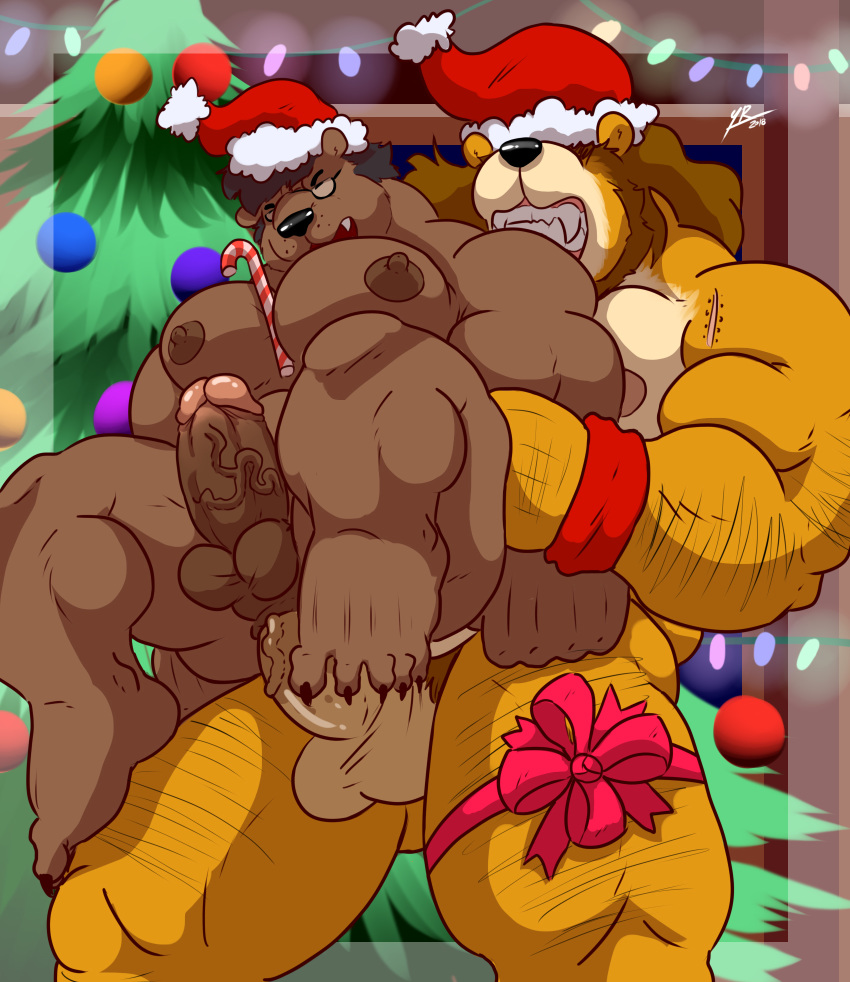 anal anal_sex anthro bader_(bear) balls big_muscles big_penis christmas duo erection hi_res holidays huge_cock huge_muscles humanoid_penis male male/male mammal muscular nipples nude paws penetration penis sex ursid yasser yasser_lionbear_(character)