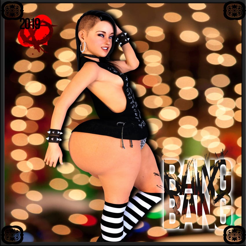 1girls 3d artist_name bangbangrush bare_shoulders bimbo black_dress black_hair bottom_heavy bracer busty chair choker curvy detailed_background dress ear_piercing earrings eyelashes eyeshadow female female_only footwear high_heels hoop_earrings hourglass_figure human legwear long_hair looking_at_viewer midnight_(bangbangrush) piercing pose posing punk shadow shaved_head shortstack side_view sideboob small_breasts smiling solo spiked_bracelet standing stockings text voluptuous white_footwear white_legwear white_stockings wide_hips