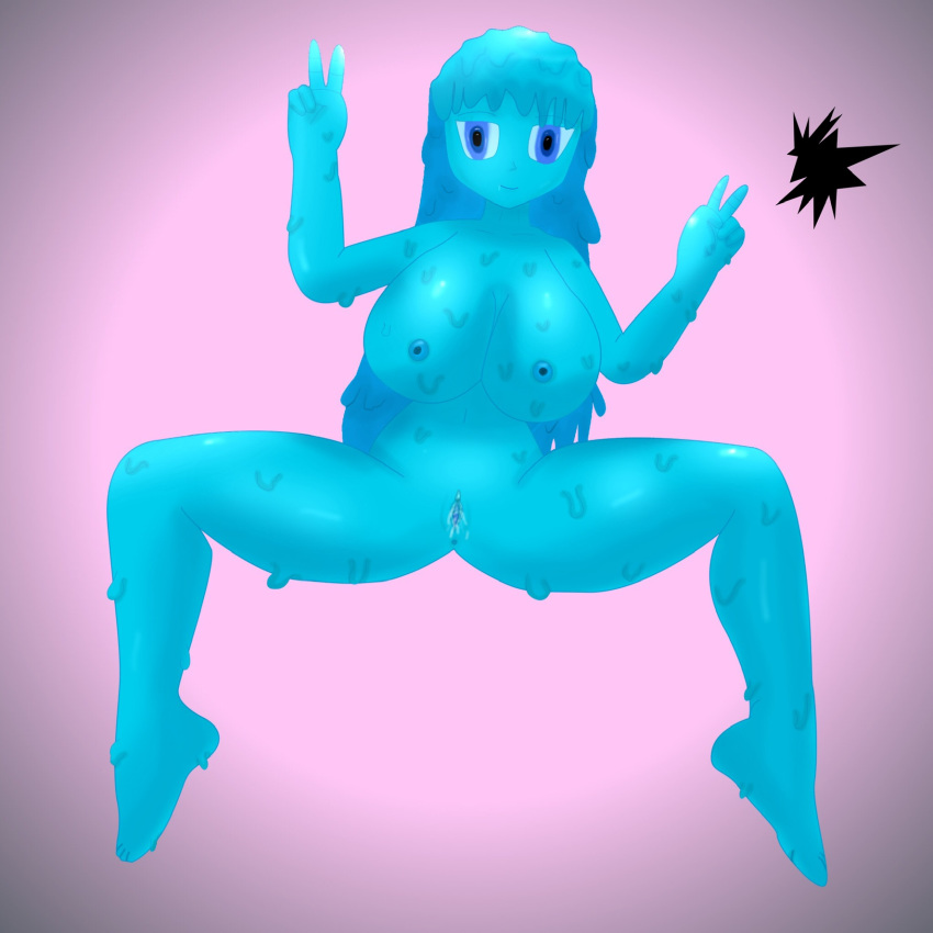 1girls ali_the_slime anus big_breasts blue_body blue_eyes blue_skin bodily_fluids breasts drakcara_art female female_only genital_fluids goo_creature goo_humanoid humanoid jmsdf monster_girl_(genre) pussy pussy_juice slime solo