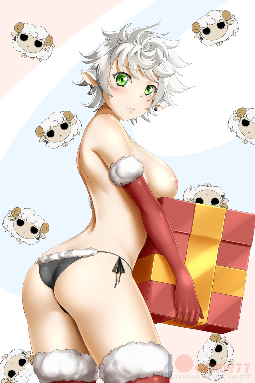 1girls areolae ass breasts christmas female female_only fiona_thyme kimmy77 looking_at_viewer looking_back nipples panties rwby solo topless