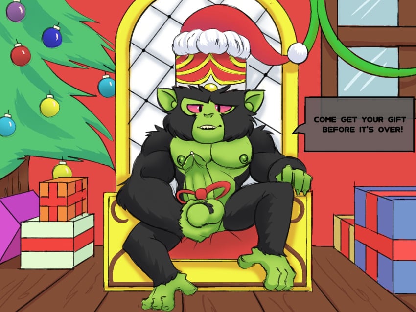 anthro brain cartoon_network christmas erection furry male male_only mojo_jojo money penis powerpuff_girls primate santa_hat solo whitecorvo