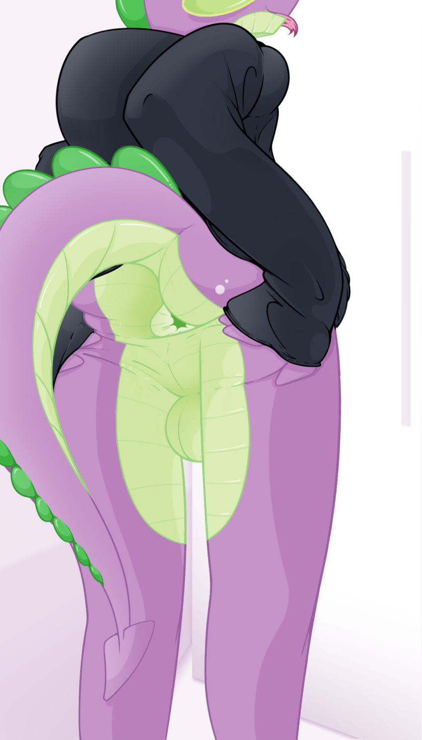 anthro anus ass backsack balls bottomless clothed clothing dragon forked_tongue friendship_is_magic gaping gaping_anus hoodie male male_only my_little_pony partial_nudity presenting presenting_anus raised_tail rear_view regolithart simple_background smooth_skin solo spike_(mlp) spreading standing tongue tongue_out topwear