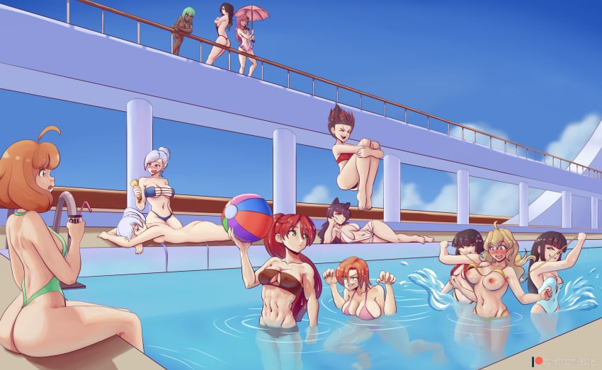 13girls 6+girls areolae ass assisted_exposure bikini bikini_top_removed blake_belladonna breasts cinder_fall cruise_ship emerald_sustrai faunus female female_only high_ponytail human long_hair melanie_malachite miltiades_malachite neo_(rwby) nipples nora_valkyrie one-piece_swimsuit penny_polendina ponytail pyrrha_nikos red_hair req ruby_rose rwby sharking shiny_hair shiny_skin sling_bikini sunbathing swimming_pool swimsuit team_rwby twins weiss_schnee winter_schnee yang_xiao_long