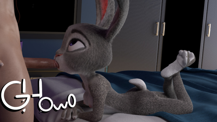 3d animal anthro blender blender_(software) blowjob breasts bunny bunnygirl disney female furry furry_only ghowo interspecies judy_hopps medium_breasts nipples oral_sex paws penis zootopia