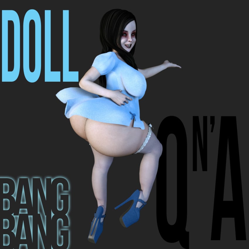 1girls 3d artist_name back_view bangbangrush big_ass big_breasts big_butt bimbo black_hair bubble_butt busty butt_crack curvy dat_ass doll_(bangbangrush) dress english_text eyelashes eyeshadow female female_only footwear high_heels hourglass_figure human legwear long_hair looking_at_viewer looking_back open_mouth pose posing shortstack sideboob simple_background solo spread_legs spreading standing stockings text voluptuous white_dress white_footwear white_legwear white_stockings wide_hips