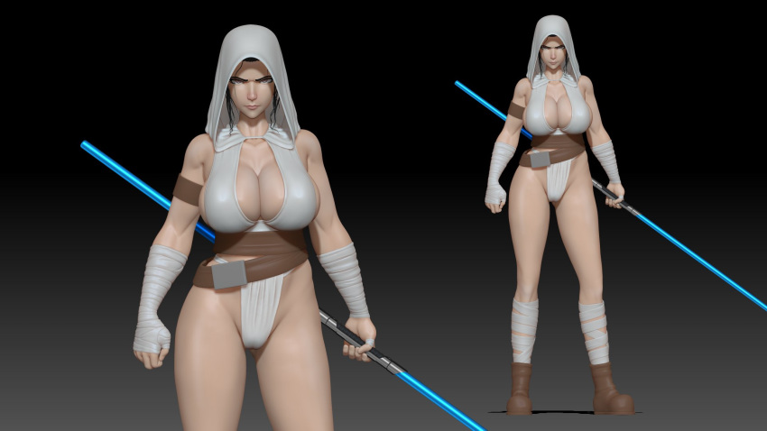 3d athletic bare_legs belt biceps big_breasts breasts busty cameltoe cleavage female female_focus female_only generalbuta hood hoodie hourglass_figure large_breasts lightsaber overflowing_breasts pose posing rey solo star_wars tagme thick_thighs wide_hips