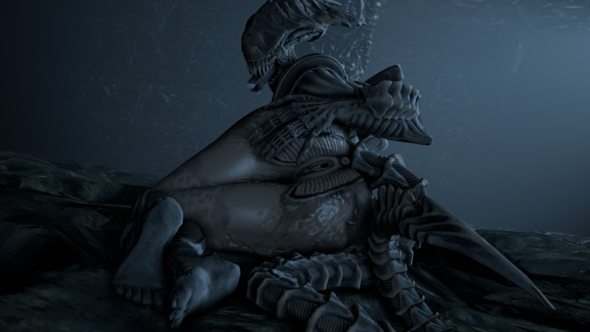 3d alien alien_(franchise) anthro anus ass barefoot breasts excella eyeless female female_xenomorph hi_res humanoid mammal nude open_mouth pussy solo source_filmmaker thekidxeno xenomorph xeup36