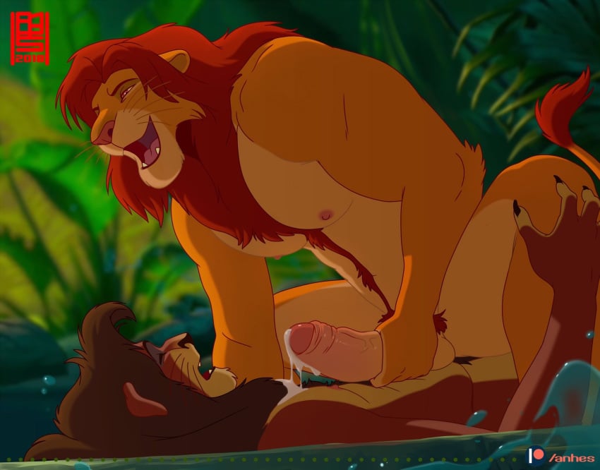 2boys anal anhes anthro chicobo cowgirl_position cum cum_on_body disney felid feline gay kovu lion male male_only muscular muscular_male nude pantherine riding simba the_lion_king yaoi