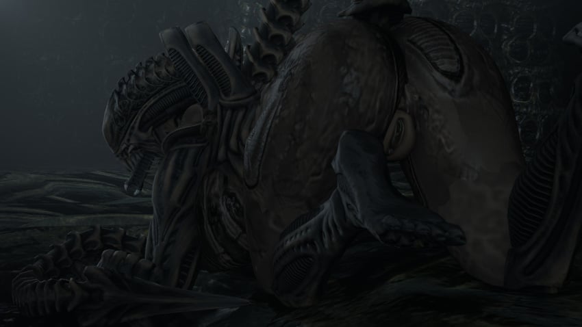 3d alien alien_(franchise) anthro anus ass barefoot breasts claws excella eyeless female female_xenomorph hi_res humanoid mammal nude open_mouth pussy solo source_filmmaker thekidxeno xenomorph xeup36