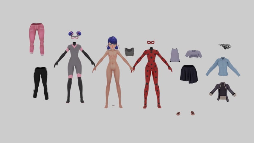 16:9 1girls 3d 3d_(artwork) 3d_model a_pose artist_request blender blue_eyes blue_hair bodysuit breasts clothes costume female female_only jpeg ladybug_(character) marinette_dupain-cheng miraculous_ladybug model multimouse_(character) nipples nude nude_female small_breasts solo tagme_(artist)