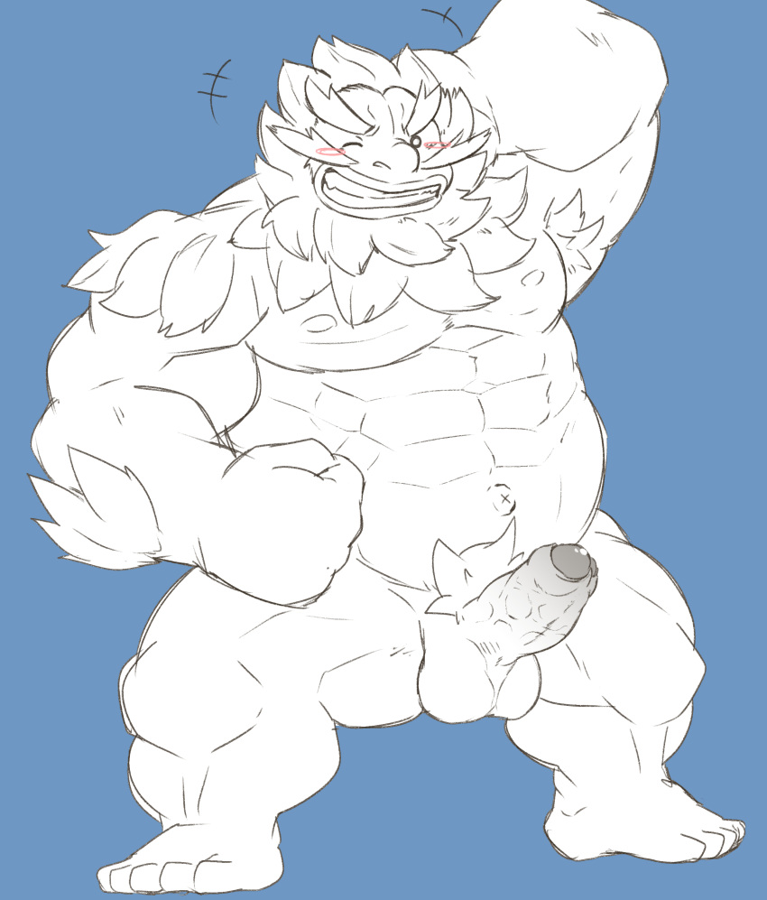 1boy abs absurd_res anthro armpit_hair balls ballsack beard beefy blush body_hair breath_of_the_wild daruk erection facial_hair flexing foreskin foreskin_folds genitals goron goujuyu grin hi_res humanoid_penis intact male male_nipples male_only male_pubic_hair mineral_fauna musclegut muscles muscular_male mustache nintendo nude_male partially_retracted_foreskin pecs penis scrotum smile solo testicles the_legend_of_zelda toony uncut veiny_penis video_games