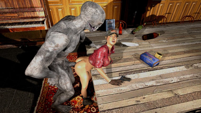 3d abigail_briarton anal beer bent_over bent_over_table big_ass call_of_duty call_of_duty_black_ops_2 call_of_duty_zombies female garry's_mod gloves gun looking_back male misty_(cod-bops-2) monster no_pants open_mouth pain penis regenerator shiny_skin short_sleeves