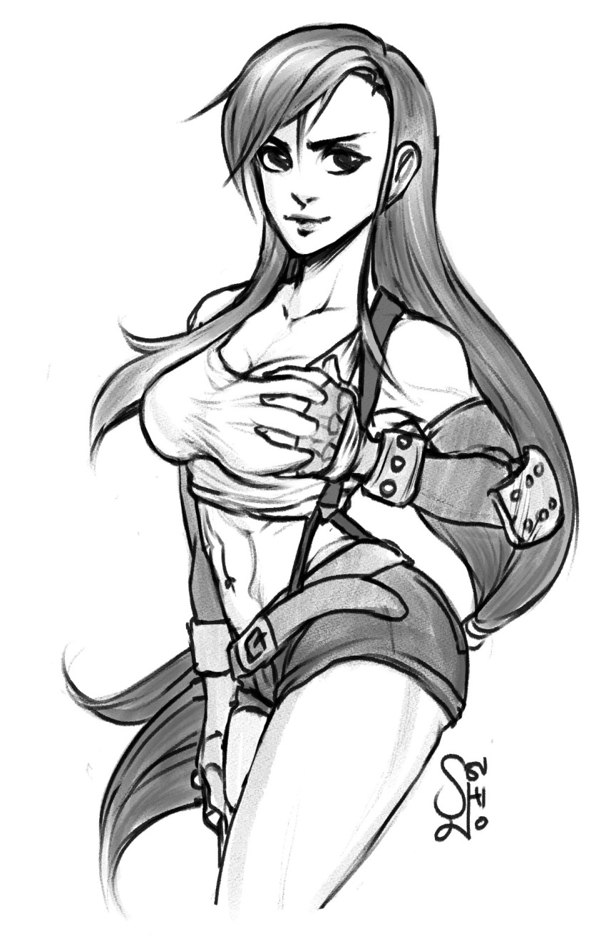 breast_grab breasts clothed female final_fantasy final_fantasy_vii self_fondle soushiyo tifa_lockhart