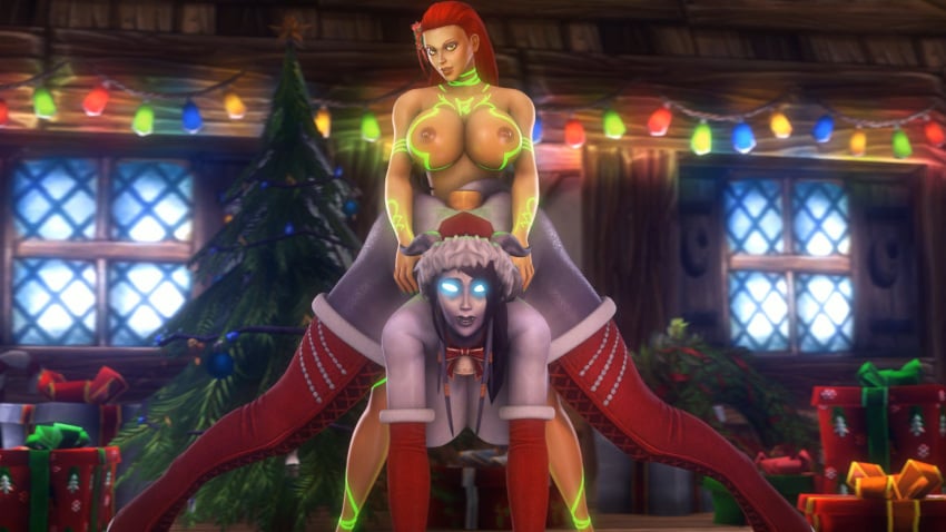 1futa 1girls 3d ambiguous_penetration anal_object_insertion areolae arm_tattoo ass bell bent_over black_hair blue_eyes breasts chest_tattoo christmas christmas_lights christmas_outfit christmas_tree detached_sleeves draenei elbow_gloves female flower flower_in_hair from_behind futa_on_female futanari glowing_eyes glowing_markings glowing_tattoo hands_on_hips human indoors intersex jahlee_lebeau large_breasts leggings long_hair looking_at_viewer looking_pleasured meroulix_lebeau moaning neck_tattoo nipples noname55 presents red_hair ribbon santa_hat spread_legs tail tattoo tattoos tentacle tentacles thick_thighs thighhighs thighs v_spread_legs vaginal_penetration warcraft window world_of_warcraft