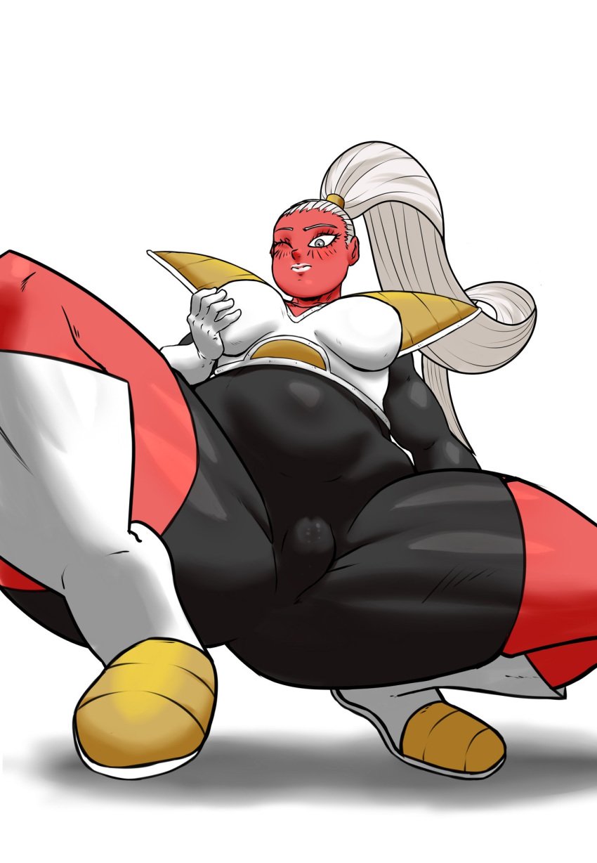 1girls alien armor ass bodysuit bonyu cameltoe dragon_ball dragon_ball_z dragon_ball_z:_kakarot eye_contact female looking_at_viewer red-skinned_female red_skin solo thick_thighs ungloryji4m white_hair wide_hips