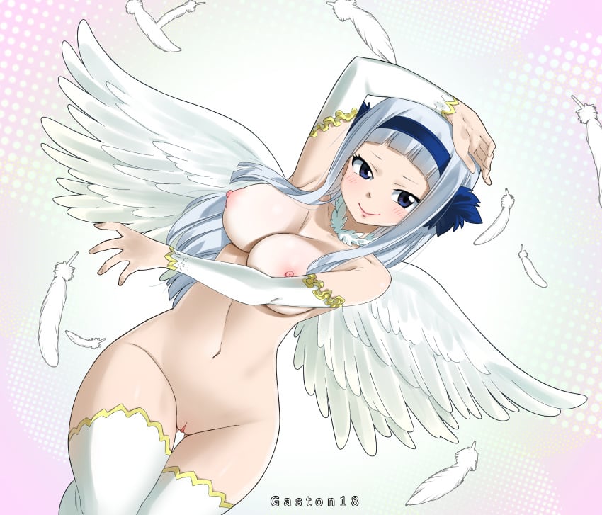 1girls angel angel_(fairy_tail) angel_wings ass_visible_through_thighs big_breasts blue_eyes blush breasts clothing fairy_tail gaston18 hair_ornament navel nipples smile solo sorano_aguria thick_thighs vagina white_hair wide_hips