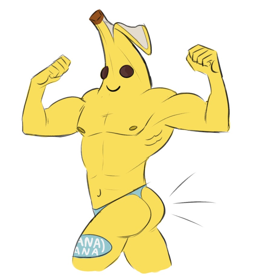 1boy anthro ass banana food_creature fortnite male male_only muscles muscular muscular_male nipples pecs peely presenting presenting_hindquarters riftsune smile solo tagme thong topless underwear video_games