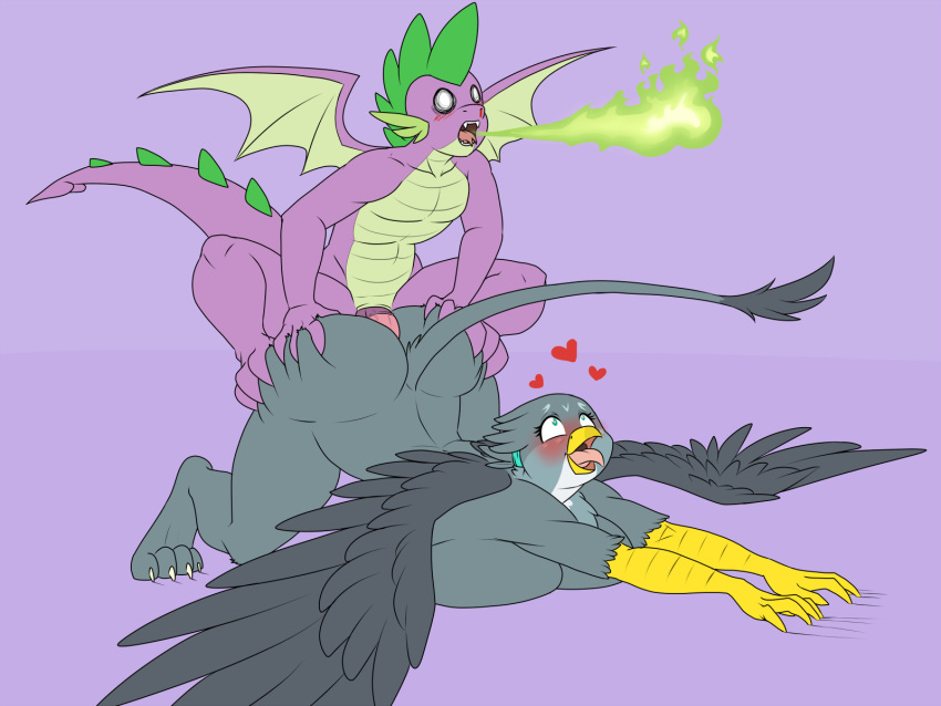 anal anal_sex ass avian blush breath_powers butt_grab dragon duo female fire fire_breathing friendship_is_magic gabby_(mlp) gryphon hand_on_butt heart hi_res looking_pleasured lurking_tyger male my_little_pony penetration penis sex smooth_skin spike_(mlp) straight