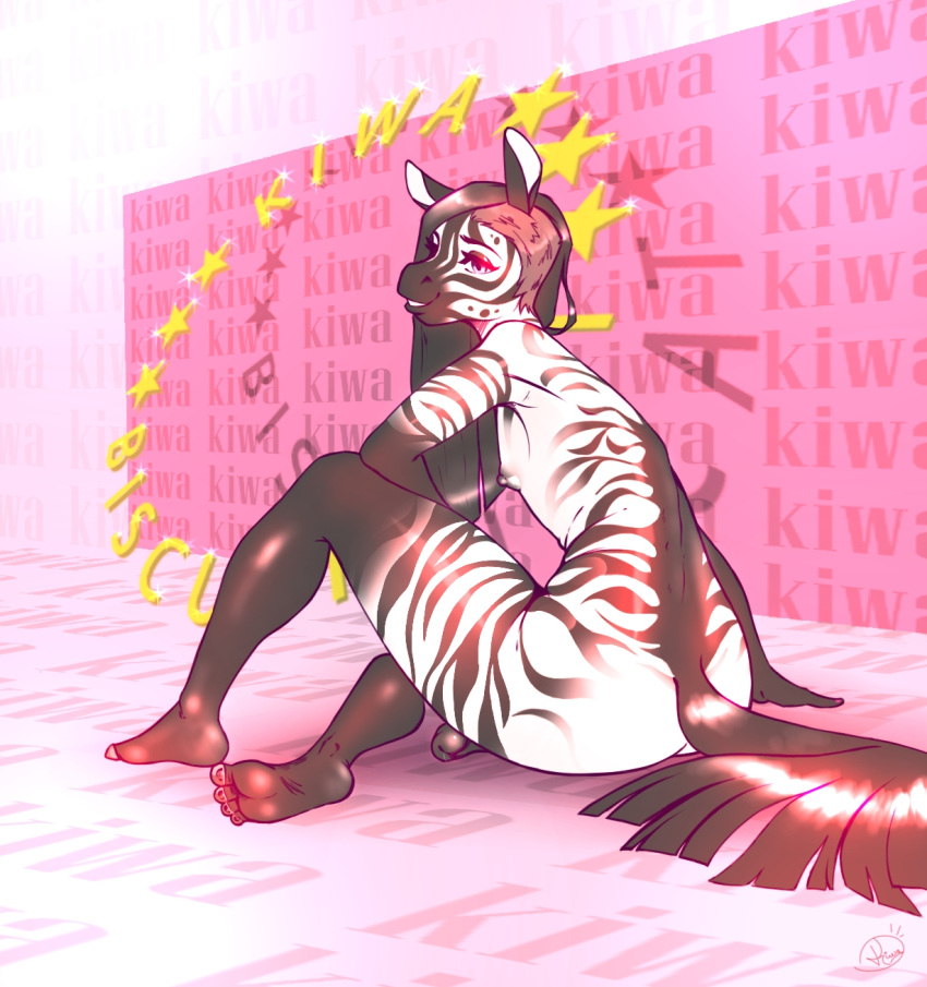 anthro ass black_penis bright equid equine girly hair hi_res humanoid_penis kiwa_flowcat lips male mammal marble_(kiwa_flowcat) nipples penis shaved_pussy text zebra