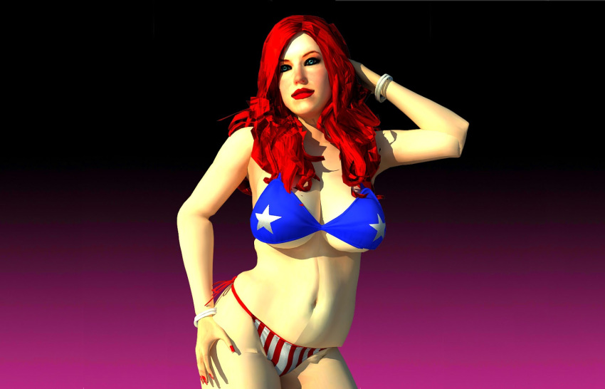 1girls 3d american_flag american_flag_bikini artist_request belly blue_eyes bracelet bracelets breasts breasts_to_breasts breasts_together candy_suxxx cleavage female female_only grand_theft_auto grand_theft_auto:_vice_city hand_on_hip leaning leaning_to_the_side light_blue_eyes mod orange_hair pose red_lips solo thighs underboob video_game