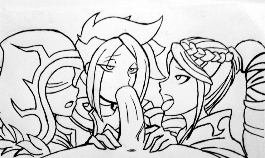 1boy 3girls ash_(paladins) cassie_(paladins) oral paladins penis seris_(paladins) wolfuregogo