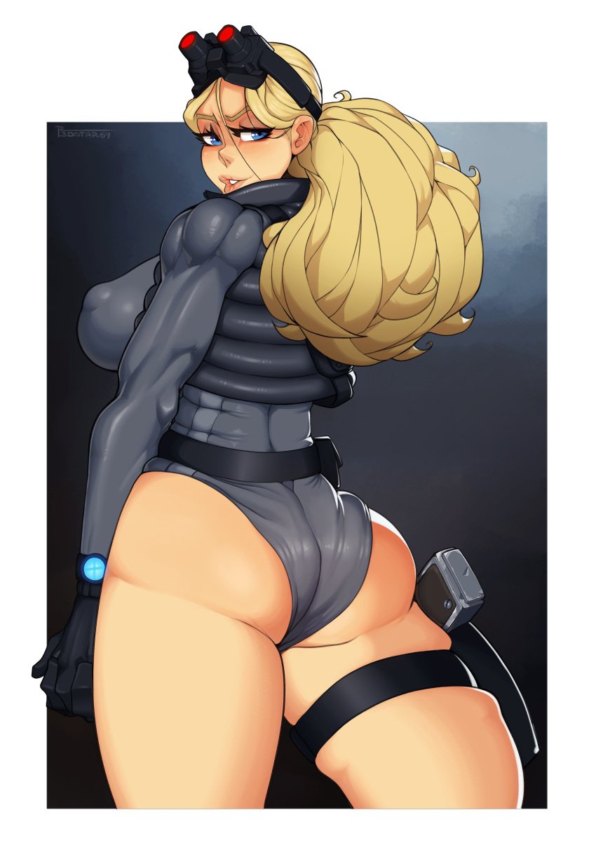 1girls ass big_ass big_breasts breasts female female_only firearm gun handgun kolin_(street_fighter) large_breasts looking_at_viewer looking_back r3dstar solo solo_female street_fighter weapon