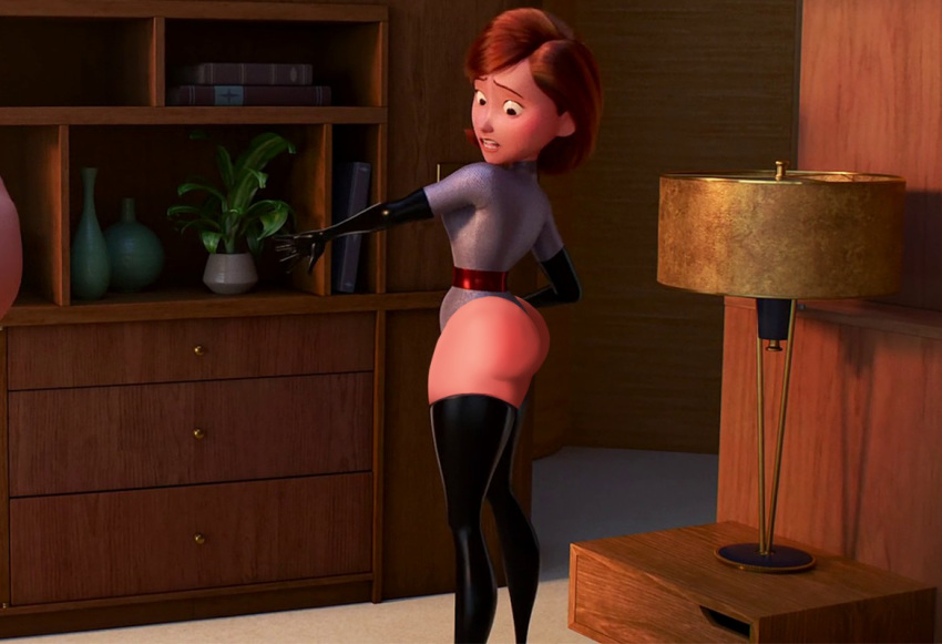 accurate_art_style alternate_costume ass boots brown_hair dat_ass disney edit elastigirl elastigirl_(the_incredibles_2_supersuit) female helen_parr huge_ass indoor milf monkeyman_(artist) office pixar screenshot screenshot_edit short_hair smooth_skin superheroine the_incredibles the_incredibles_2 thong thong_leotard