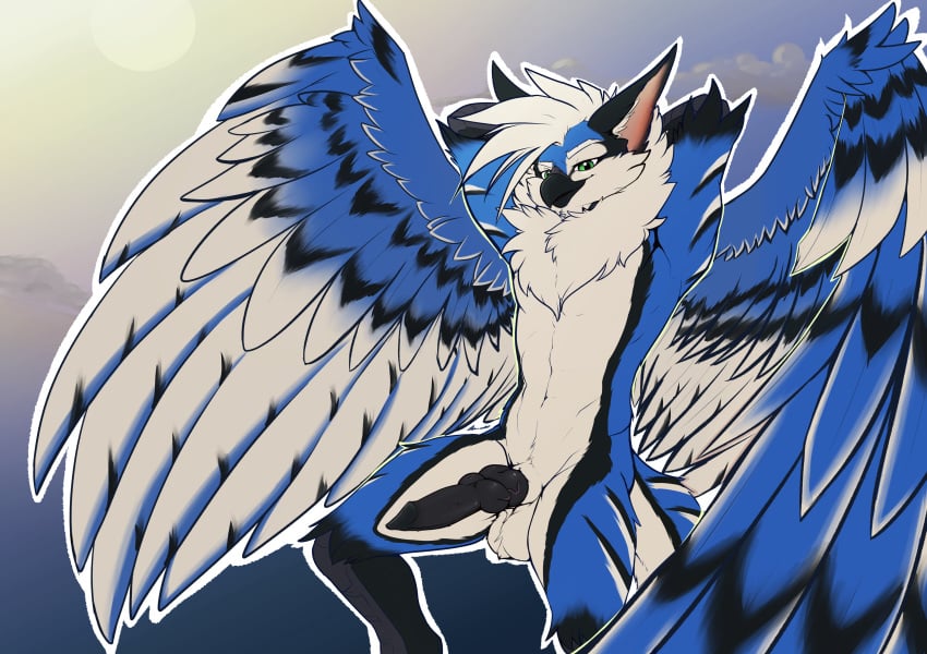 absurd_res anthro avian balls bird gryphon hi_res knot male male_only penis rane_(fluff-kevlar) sabrotiger solo wings