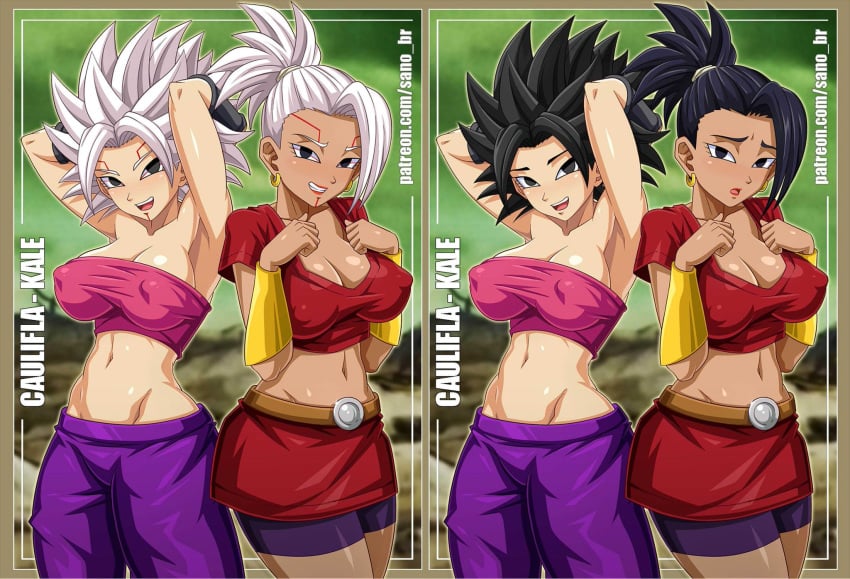 2girls big_ass big_breasts breasts caulifla dark-skinned_female dark_skin dragon dragon_ball dragon_ball_heroes dragon_ball_super female fully_clothed genderswap genderswap_(mtf) hip_bones kale kamin large_breasts light-skinned_female light_skin navel oren parasitic_possession possession saiyan sano-br thick_thighs tuffle tuffleization universe_6/universe_7 universe_6_saiyan/universe_7_saiyan